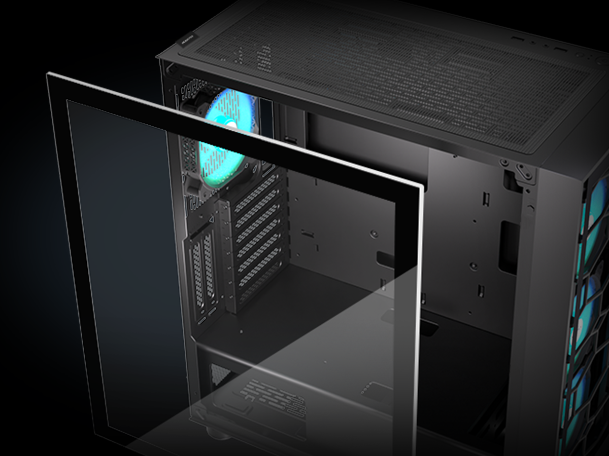 G08-N7 MUSETEX PC Case 7 PWM ARGB Fans Pre-Installed, Gaming PC Case 360mm RAD Support, Double Tempered Glass ATX Case, USB 3.0 x 2 Mid Tower Computer Case, Black, G08S