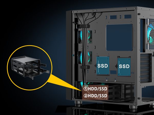 G08-N7 MUSETEX PC Case 7 PWM ARGB Fans Pre-Installed, Gaming PC Case 360mm RAD Support, Double Tempered Glass ATX Case, USB 3.0 x 2 Mid Tower Computer Case, Black, G08S