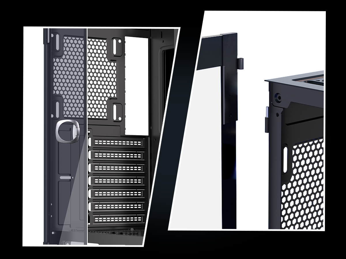 G07-S6 MUSETEX ATX PC Case, 6 PWM ARGB Fans Pre-Installed, Computer Case with Opening Tempered Glass Door, Mid Tower Gaming PC Case, USB 3.0 x 2, Black, G07-S6