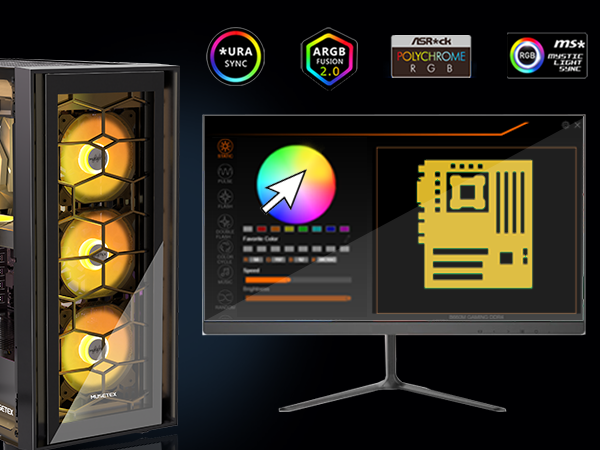 G07-N6 MUSETEX ATX PC Case, 6 PWM ARGB Fans Pre-Installed, Computer Case with Opening Tempered Glass Door, Mid Tower Gaming PC Case, USB 3.0 x 2, Black, G07
