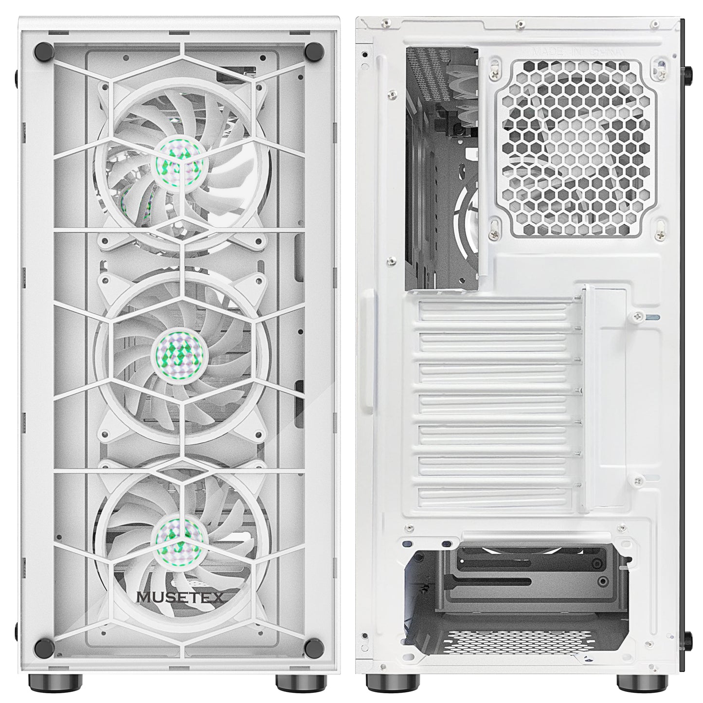 G05MS6-BB MUSETEX 6pcs 120mm ARGB Fans and USB 3.0 ATX Mid-Tower PC Gaming Cases Computer Cases, 2 Tempered Glass Panels, White Mid Tower Computer Chassis(G05MS6-BB)