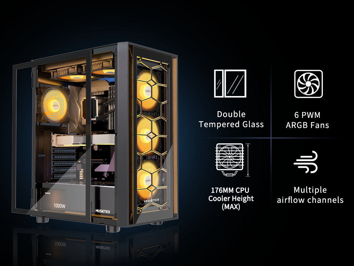 G07S MUSETEX ATX Dual Tempered Glass Mid - Tower Cases