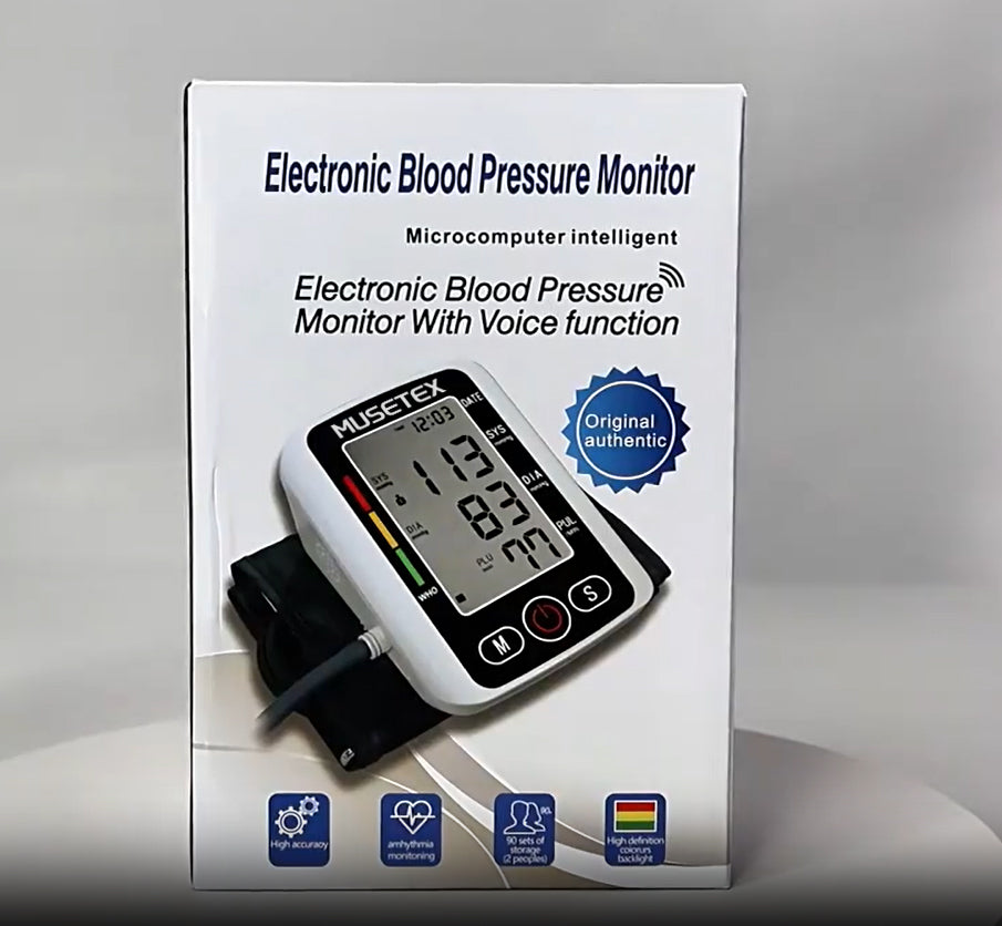 MUSETEX Pressure measuring apparatus,Electronic blood pressure monitor, home use, cuff upper arm type, test blood pressure meter, blood pressure measuring instrument