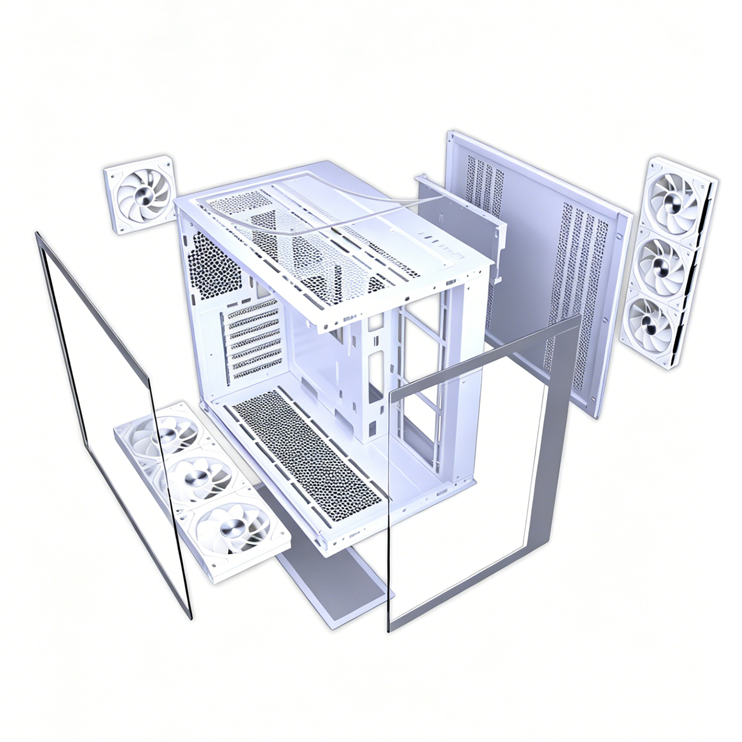 MUSETEX Y6 PC Case, Pre-Installed 7 Infinity Mirror PWM ARGB Fans, ATX Mid Tower Computer Case, Gaming PC Case with Type-C, 270° Full View Tempered Glass, White