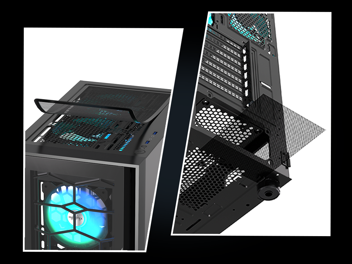 G07S-N6 MUSETEX ATX PC Case, 6 PWM ARGB Fans Pre-Installed, Computer Case with Double Tempered Glass, Mid Tower Gaming PC Case, USB 3.0 x 2, Black, G07