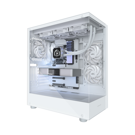 K2 MUSETEX ATX PC Case, White, 3 Non-LED Fans Pre-Installed 270° Full view