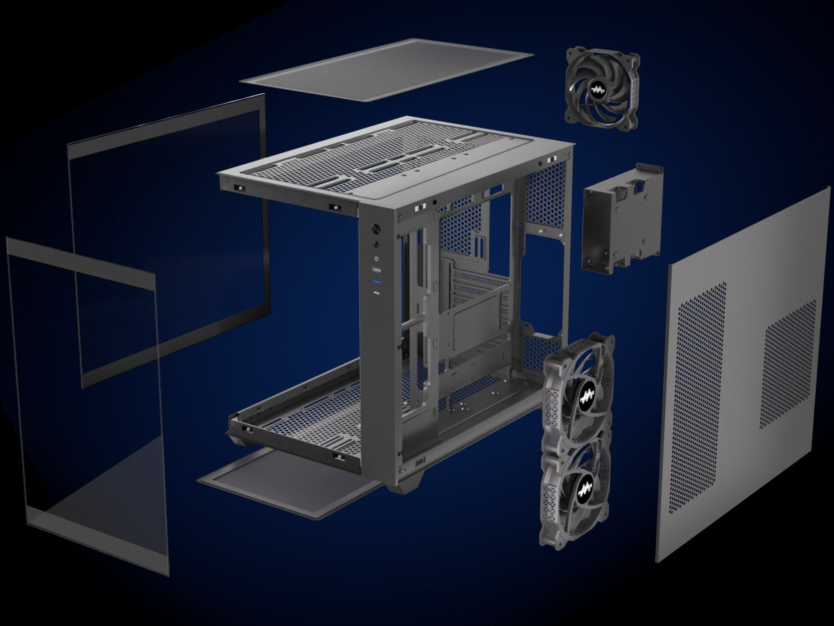 Y6-3-B MUSETEX ATX PC Case, 3 x 120mm Fans Pre-Installed, 360MM RAD Support, 270° Full View Tempered Glass Gaming PC Case with Type-C, Mid Tower ATX Computer Case, Black, Y6