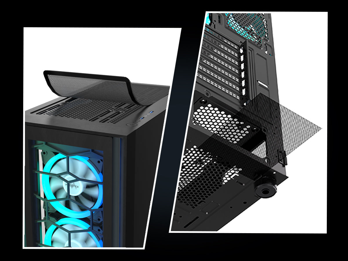 G07-S6 MUSETEX ATX PC Case, 6 PWM ARGB Fans Pre-Installed, Computer Case with Opening Tempered Glass Door, Mid Tower Gaming PC Case, USB 3.0 x 2, Black, G07-S6