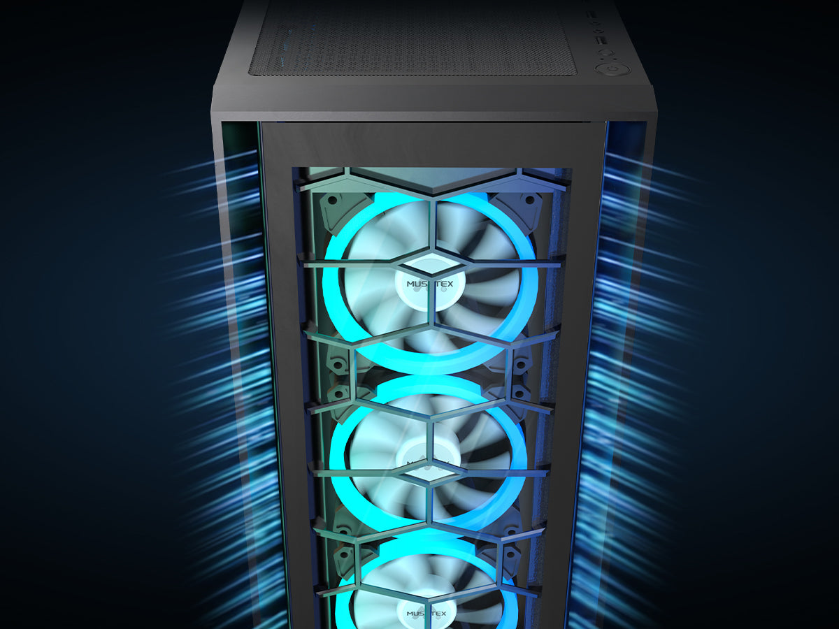 G07-S6 MUSETEX ATX PC Case, 6 PWM ARGB Fans Pre-Installed, Computer Case with Opening Tempered Glass Door, Mid Tower Gaming PC Case, USB 3.0 x 2, Black, G07-S6
