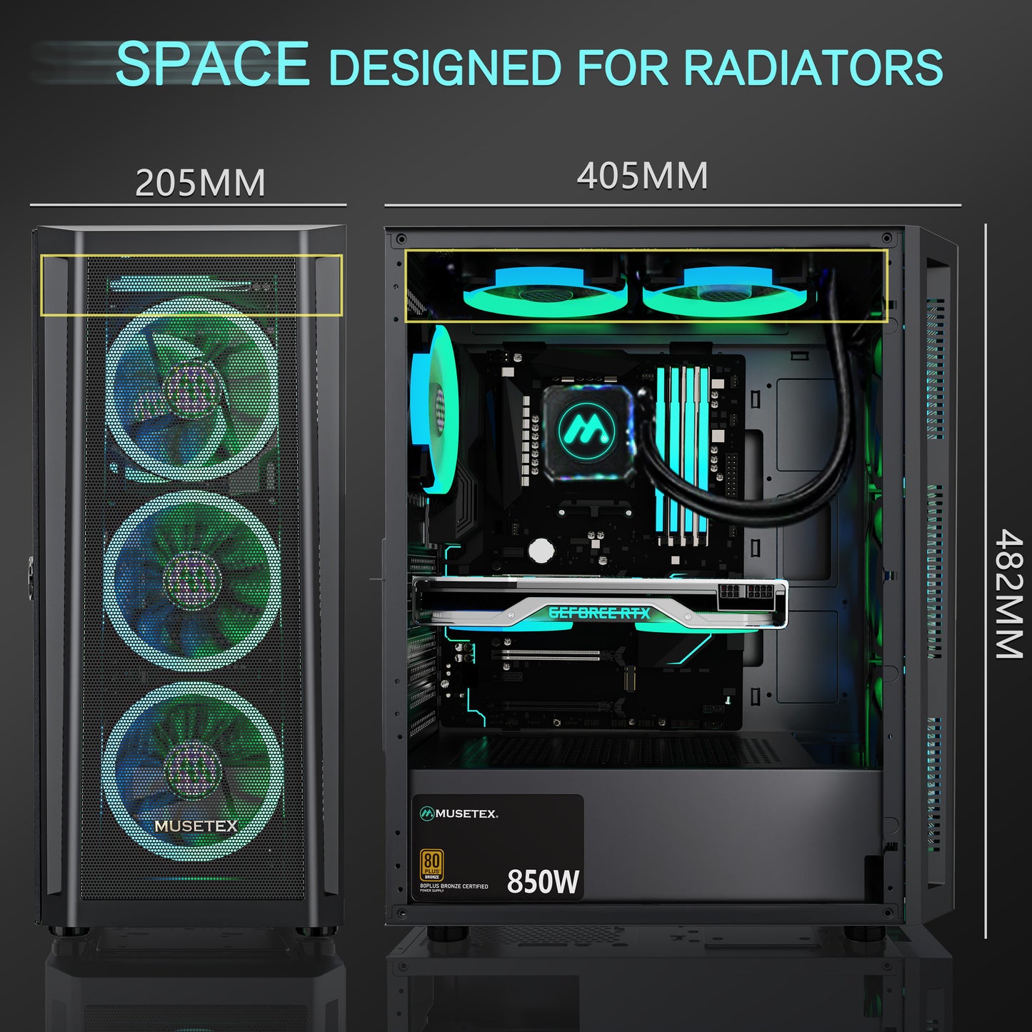 TW8-S6 MUSETEX ATX PC Case with 6 PWM ARGB Fans, Mid-Tower Gaming Case with Opening Tempered Glass Side Panel Door, Mesh Computer Case, TW8