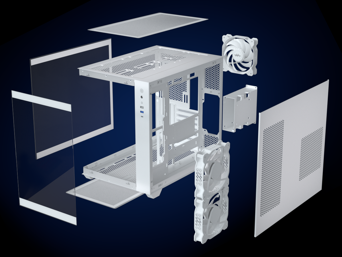 Y6-3-W MUSETEX ATX PC Case, 3 x 120mm Fans Pre-Installed, 360MM RAD Support, 270° Full View Tempered Glass Gaming PC Case with Type-C, Mid Tower ATX Computer Case, White, Y6