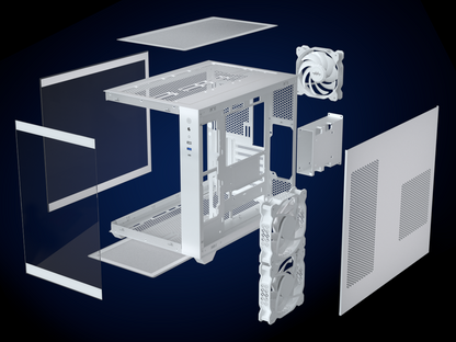 Y6-3-W MUSETEX ATX PC Case, 3 x 120mm Fans Pre-Installed, 360MM RAD Support, 270° Full View Tempered Glass Gaming PC Case with Type-C, Mid Tower ATX Computer Case, White, Y6