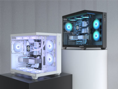 Y6-3-W MUSETEX ATX PC Case, 3 x 120mm Fans Pre-Installed, 360MM RAD Support, 270° Full View Tempered Glass Gaming PC Case with Type-C, Mid Tower ATX Computer Case, White, Y6