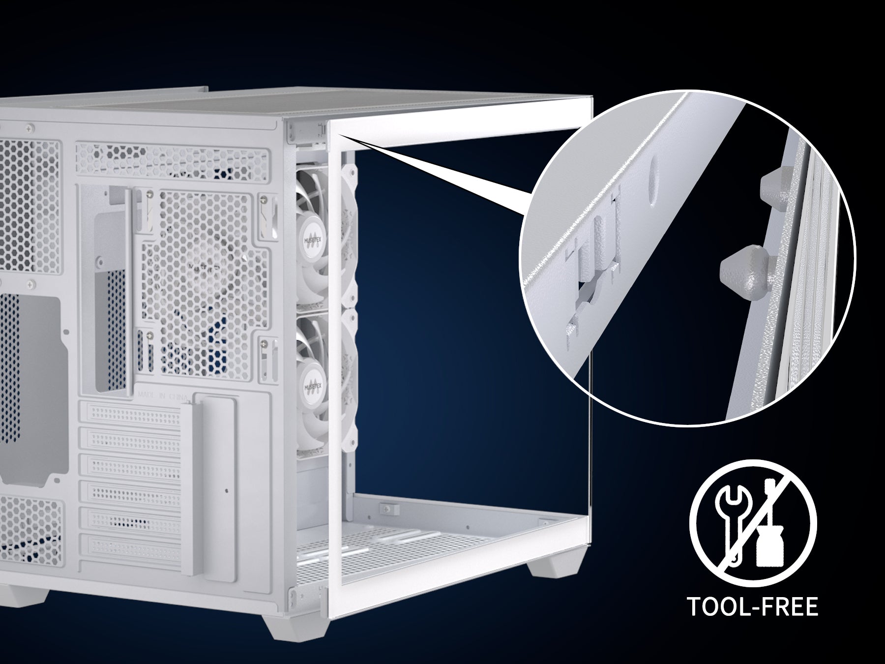 MUSETEX Boîtier PC ATX, 5 ventilateurs PWM ARGB pré-installés, support MUSETEX Boîtier PC ATX, 5 ventilateurs PWM ARGB pré-installés, support