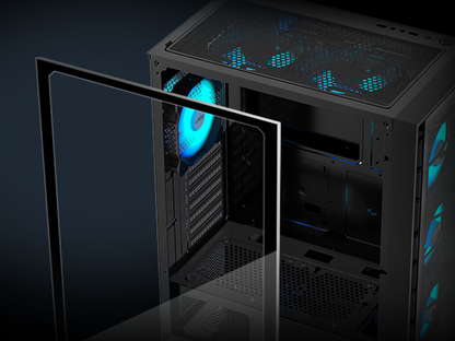 G07S-N6 MUSETEX ATX PC Case, 6 PWM ARGB Fans Pre-Installed, Computer Case with Double Tempered Glass, Mid Tower Gaming PC Case, USB 3.0 x 2, Black, G07