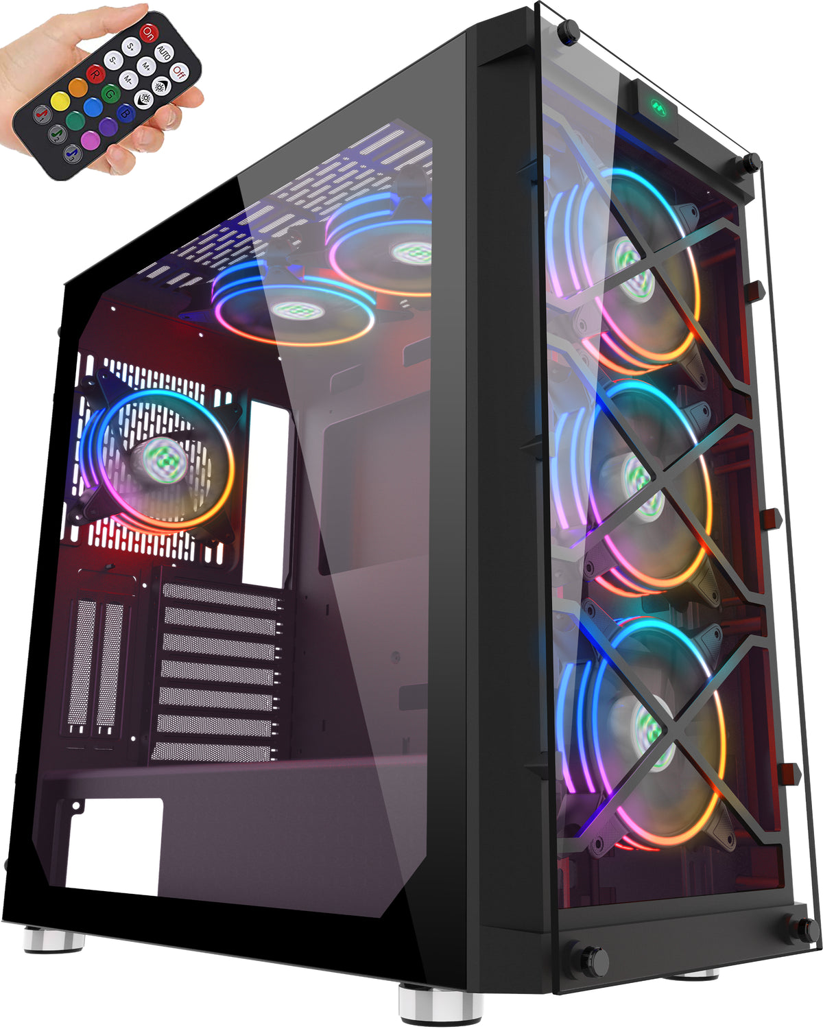 Boîtier PC Gamer MUSETEX Y6 Blanc - 6 Ventilos ARGB, Verre Trempé 270° Et Full Airflow