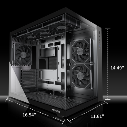 MUSETEX ATX PC Case,6 PWM ARGB Fans Pre-Installed,360MM RAD Support,Type-C Gaming PC Case,270° Full View Tempered Glass Mid Tower,Black ATX Computer Case,Y6
