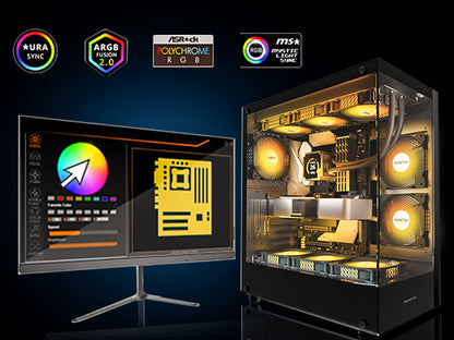 K2-N6-B MUSETEX PC CASE ATX 6 PWM ARGB Fans Pre-Installed, Type-C Mid Tower Computer Case with Full-View Dual Tempered Glass, Gaming PC Case,Black(K2)