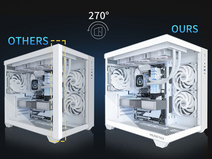 Y6-3-W MUSETEX ATX PC Case, 3 x 120mm Fans Pre-Installed, 360MM RAD Support, 270° Full View Tempered Glass Gaming PC Case with Type-C, Mid Tower ATX Computer Case, White, Y6