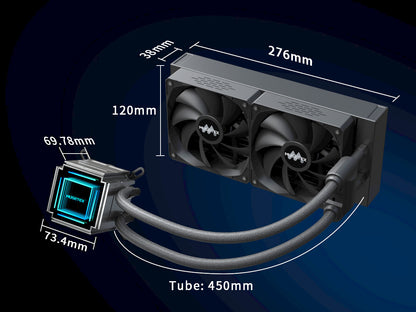 MUSETEX Liquid CPU Cooler 240MM, 38MM Thickened AIO Cooler for MOBO Cooling, Pre-Installed 2 PWM Fans, Infinity Mirrors AIO CPU Water Cooler, for Intel 1200/115X/17XX/20XX, AMD AM5/AM4, Black, M240T