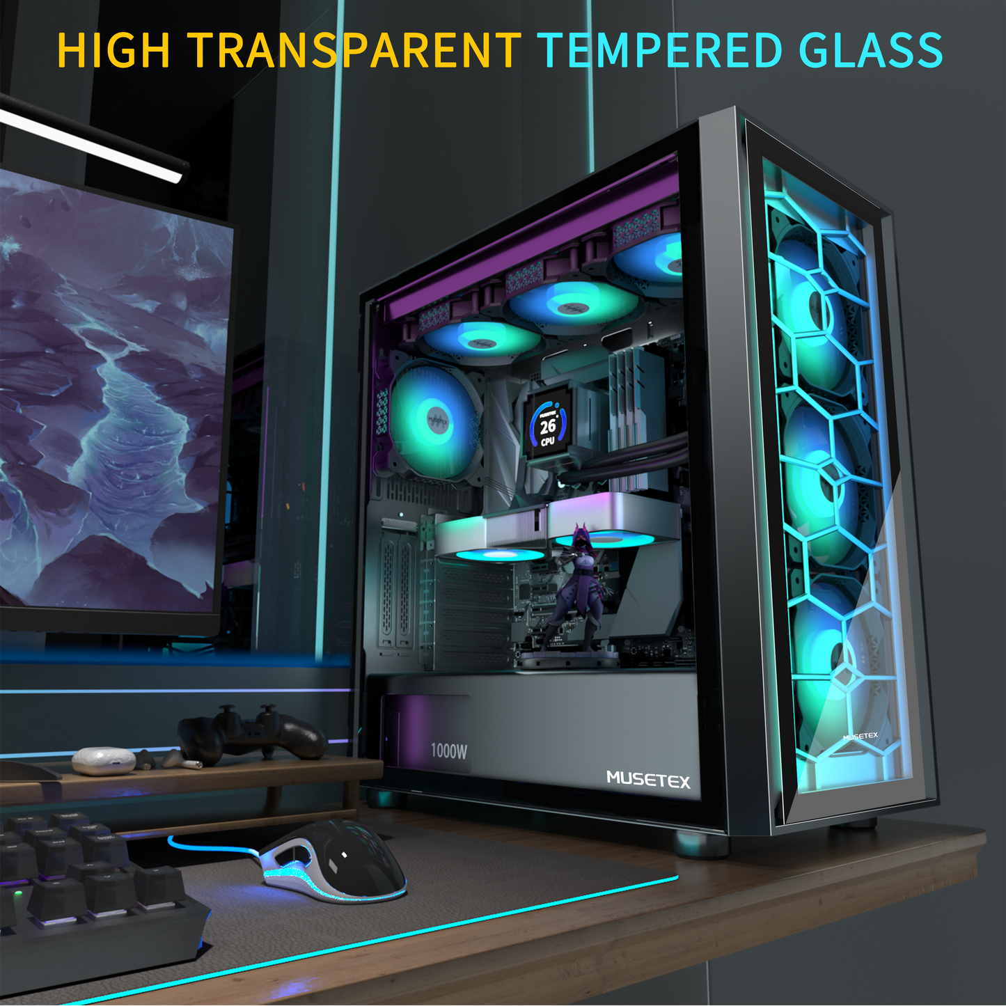 G08S MUSETEX ATX Dual Tempered Glass Mid - Tower Cases