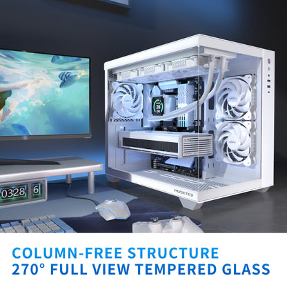 Y6-3-W MUSETEX ATX PC Case, 3 x 120mm Fans Pre-Installed, 360MM RAD Support, 270° Full View Tempered Glass Gaming PC Case with Type-C, Mid Tower ATX Computer Case, White, Y6
