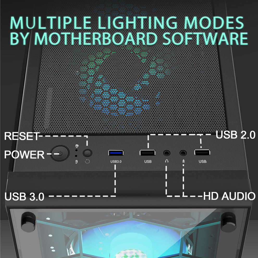 G06Q6 MUSETEX ATX PC Case 6 ARGB Fans Pre-Installed, Mid Tower Gaming