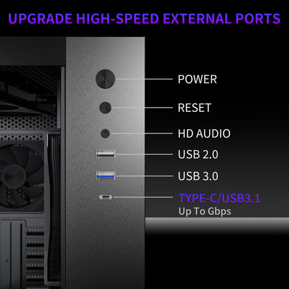 MUSETEX ATX PC Case,6 PWM ARGB Fans Pre-Installed,360MM RAD Support,Type-C Gaming PC Case,270° Full View Tempered Glass Mid Tower,Black ATX Computer Case,Y6