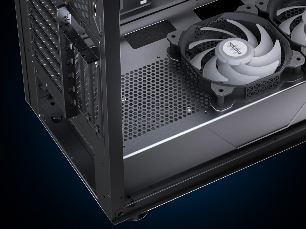 K2-N6-B MUSETEX PC CASE ATX 6 PWM ARGB Fans Pre-Installed, Type-C Mid Tower Computer Case with Full-View Dual Tempered Glass, Gaming PC Case,Black(K2)