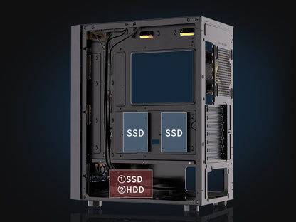 G07S-N6 MUSETEX ATX PC Case, 6 PWM ARGB Fans Pre-Installed, Computer Case with Double Tempered Glass, Mid Tower Gaming PC Case, USB 3.0 x 2, Black, G07