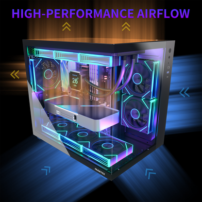 MUSETEX ATX PC Case,6 PWM ARGB Fans Pre-Installed,360MM RAD Support,Type-C Gaming PC Case,270° Full View Tempered Glass Mid Tower,Black ATX Computer Case,Y6