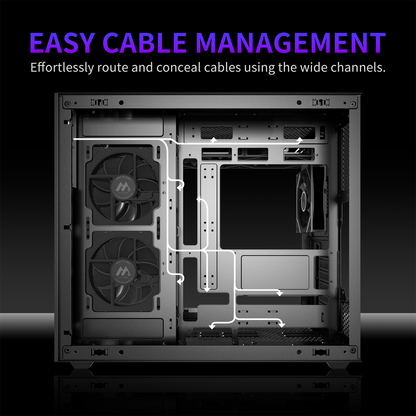 MUSETEX ATX PC Case,6 PWM ARGB Fans Pre-Installed,360MM RAD Support,Type-C Gaming PC Case,270° Full View Tempered Glass Mid Tower,Black ATX Computer Case,Y6