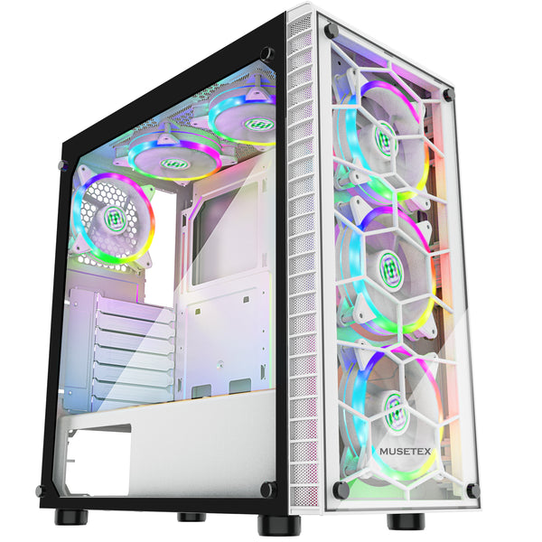 G05S6-BB MUSETEX Mid-Tower ATX PC Case, Computer Gaming Case with 6pcs