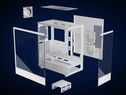 K2 MUSETEX ATX PC Case, White, 3 Non-LED Fans Pre-Installed 270° Full view