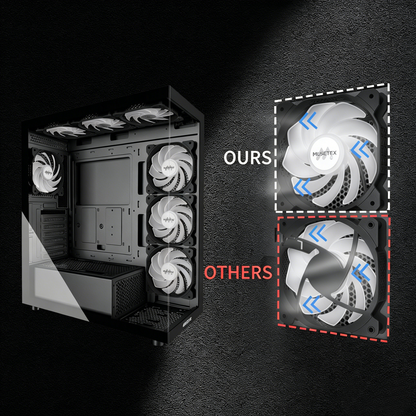 MUSETEX ATX PC Case 7 PWM ARGB Fans Pre-Installed, Type-C Mid Tower Computer Case with Full-View Dual Tempered Glass, Gaming PC Case, Black(K2)