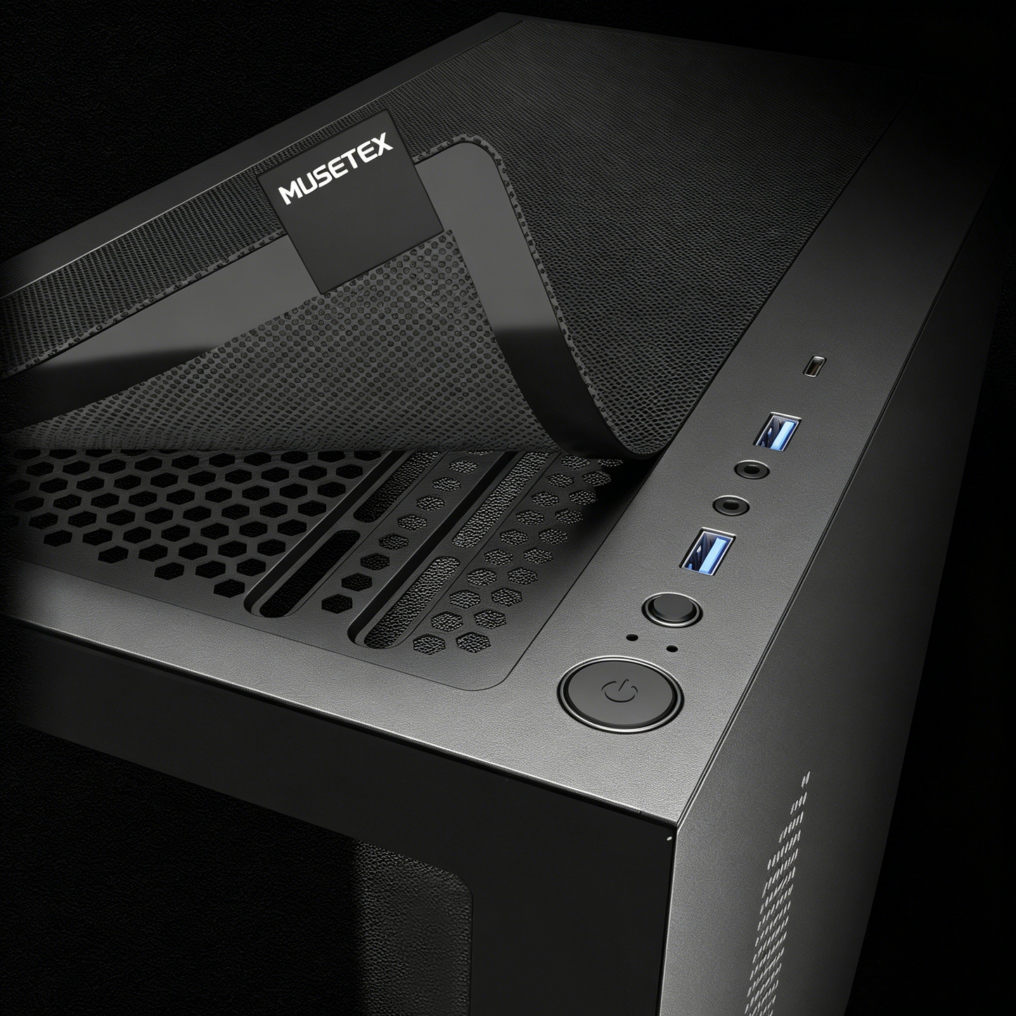 MUSETEX ATX PC Case 7 PWM ARGB Fans Pre-Installed, Type-C Mid Tower Computer Case with Full-View Dual Tempered Glass, Gaming PC Case, Black(K2)