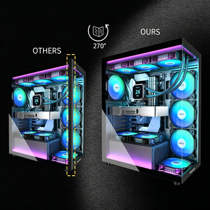 MUSETEX ATX PC Case 7 PWM ARGB Fans Pre-Installed, Type-C Mid Tower Computer Case with Full-View Dual Tempered Glass, Gaming PC Case, Black(K2)