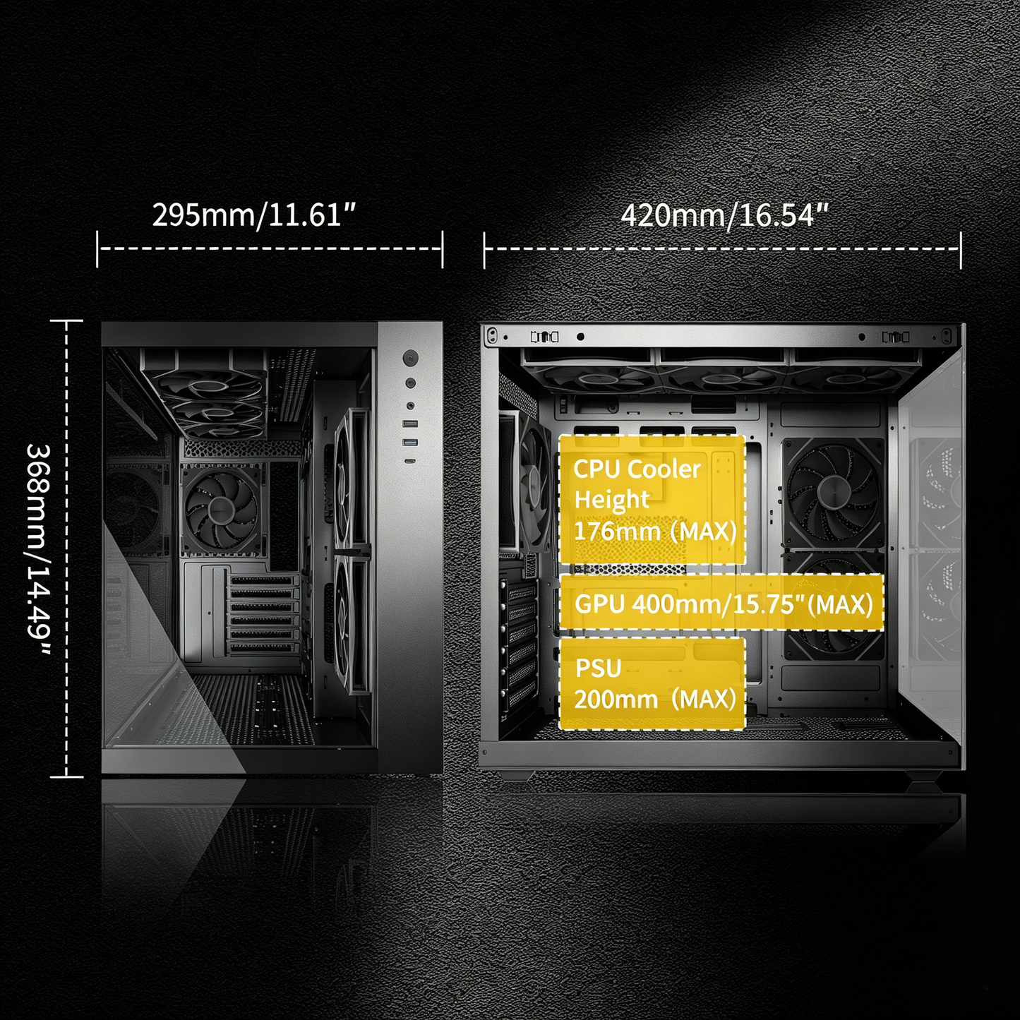 MUSETEX ATX PC Case,6 PWM ARGB Fans Pre-Installed,360MM RAD Support,Type-C Gaming PC Case,270° Full View Tempered Glass Mid Tower,Black ATX Computer Case,Y6