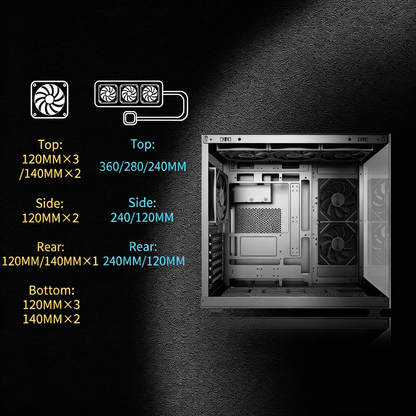 MUSETEX ATX PC Case,6 PWM ARGB Fans Pre-Installed,360MM RAD Support,Type-C Gaming PC Case,270° Full View Tempered Glass Mid Tower,Black ATX Computer Case,Y6