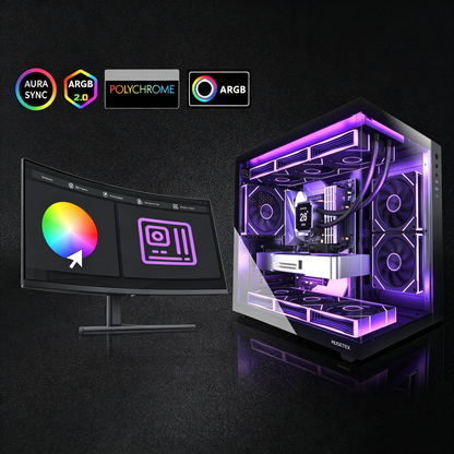 MUSETEX ATX PC Case,6 PWM ARGB Fans Pre-Installed,360MM RAD Support,Type-C Gaming PC Case,270° Full View Tempered Glass Mid Tower,Black ATX Computer Case,Y6
