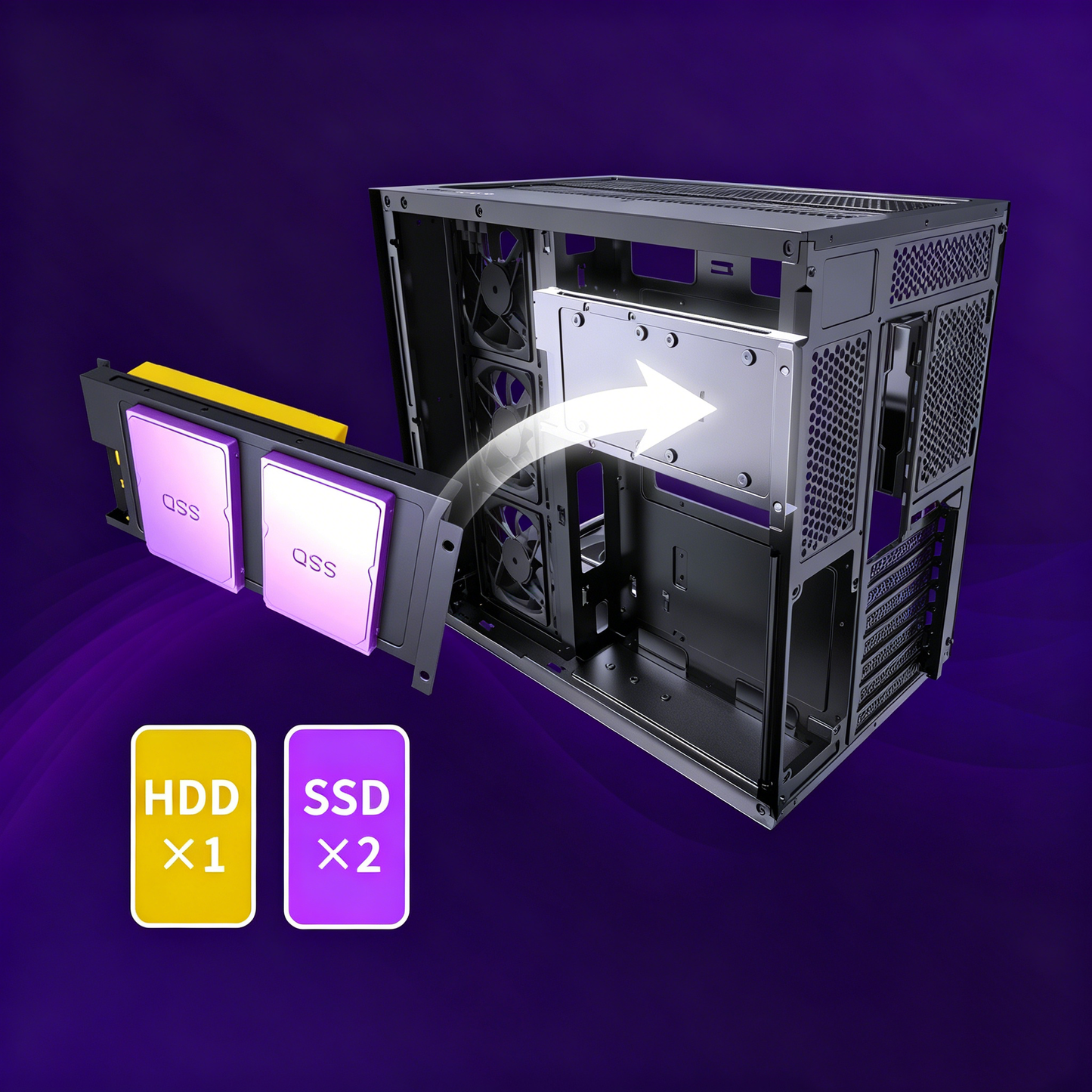 MUSETEX Y6 PC Case, Pre-Installed 4 Non-LED Fans, ATX Mid Tower Case, Computer Case with Type-C, 270° Full View Tempered Glass, Black