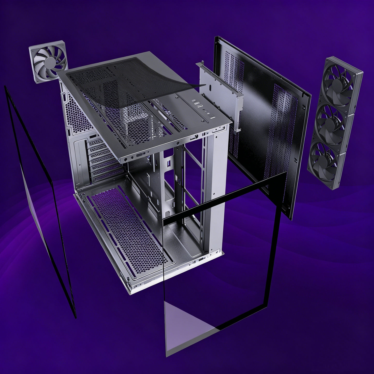 MUSETEX Y6 PC Case, Pre-Installed 4 Non-LED Fans, ATX Mid Tower Case, Computer Case with Type-C, 270° Full View Tempered Glass, Black