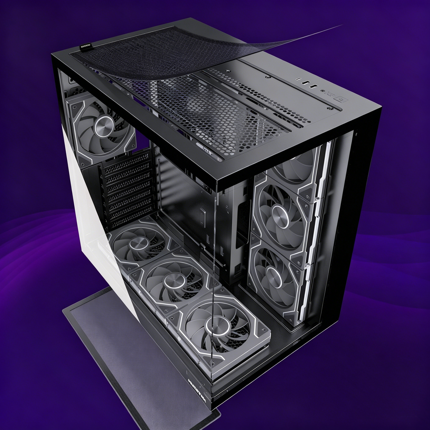 MUSETEX Y6 PC Case, Pre-Installed 7 Infinity Mirror PWM ARGB Fans, ATX Mid Tower Computer Case, Gaming PC Case with Type-C, 270° Full View Tempered Glass, Black