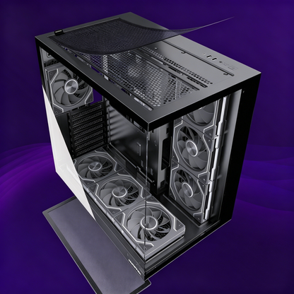 MUSETEX Y6 PC Case, Pre-Installed 7 Infinity Mirror PWM ARGB Fans, ATX Mid Tower Computer Case, Gaming PC Case with Type-C, 270° Full View Tempered Glass, Black