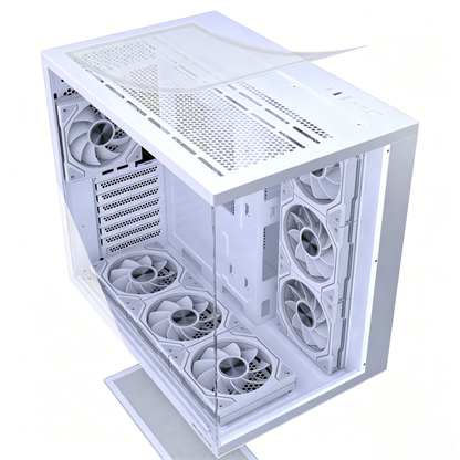 MUSETEX Y6 PC Case, Pre-Installed 7 Infinity Mirror PWM ARGB Fans, ATX Mid Tower Computer Case, Gaming PC Case with Type-C, 270° Full View Tempered Glass, White