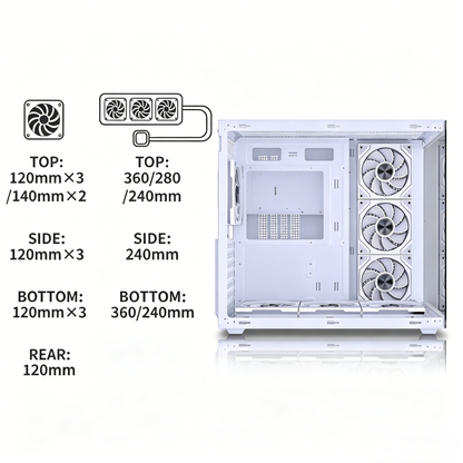 MUSETEX Y6 PC Case, Pre-Installed 7 Infinity Mirror PWM ARGB Fans, ATX Mid Tower Computer Case, Gaming PC Case with Type-C, 270° Full View Tempered Glass, White