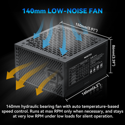 MUSETEX PC Power Supply 1000W, Full Modular ATX Power Supply, ATX 3.1 & PCIE 5.0 Gaming Power Supply, 105°C-Main Capacitors, With 12V-2x6 Cable, 140mm Ultra Quiet Cooling Fan, PC PSU, (Black) (MU1000)