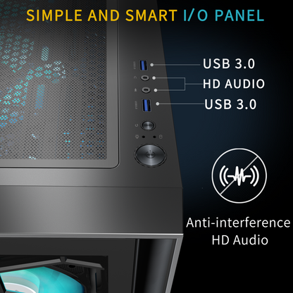 G07S-N6 MUSETEX ATX PC Case, 6 PWM ARGB Fans Pre-Installed, Computer Case with Double Tempered Glass, Mid Tower Gaming PC Case, USB 3.0 x 2, Black, G07