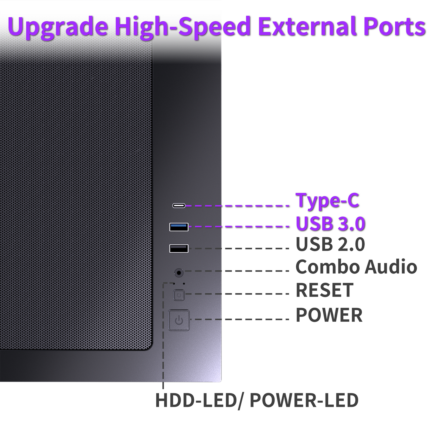 MUSETEX Y6 PC Case, Pre-Installed 4 Non-LED Fans, ATX Mid Tower Case, Computer Case with Type-C, 270° Full View Tempered Glass, Black