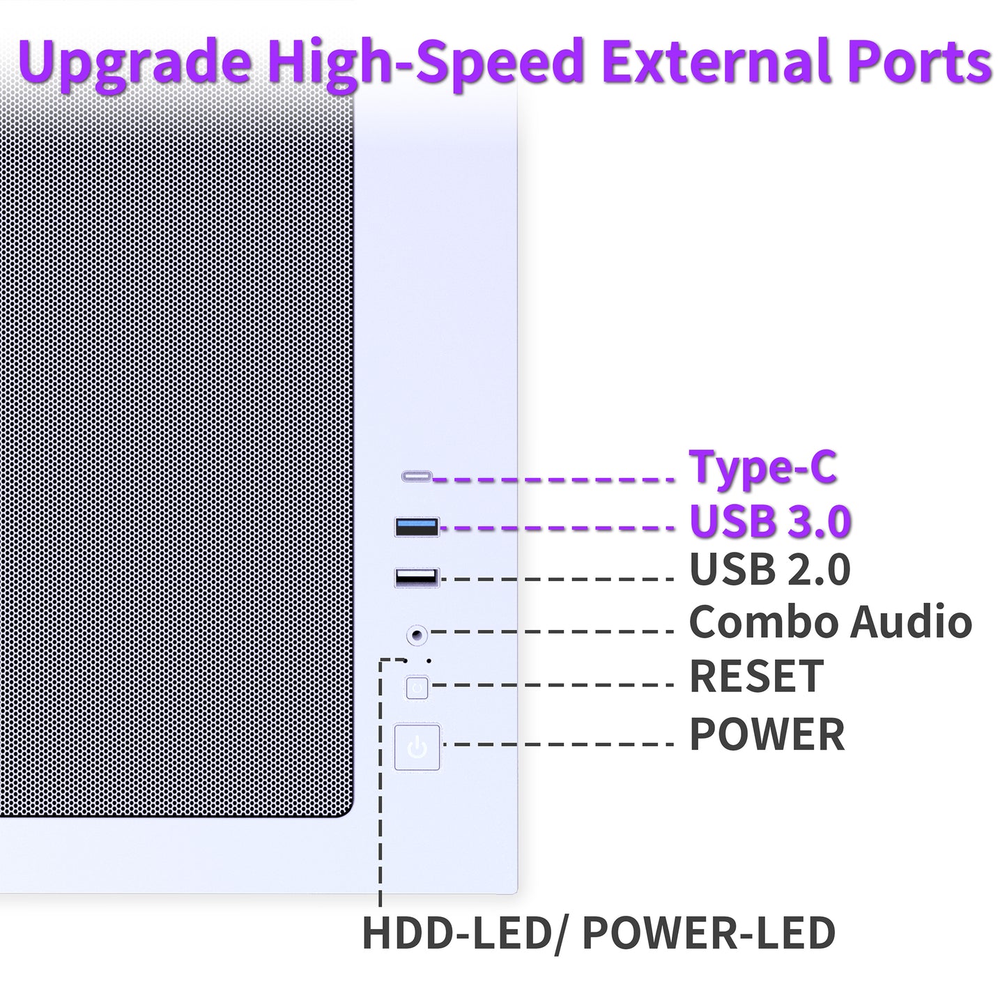 MUSETEX Y6 PC Case, Pre-Installed 7 Infinity Mirror PWM ARGB Fans, ATX Mid Tower Computer Case, Gaming PC Case with Type-C, 270° Full View Tempered Glass, White